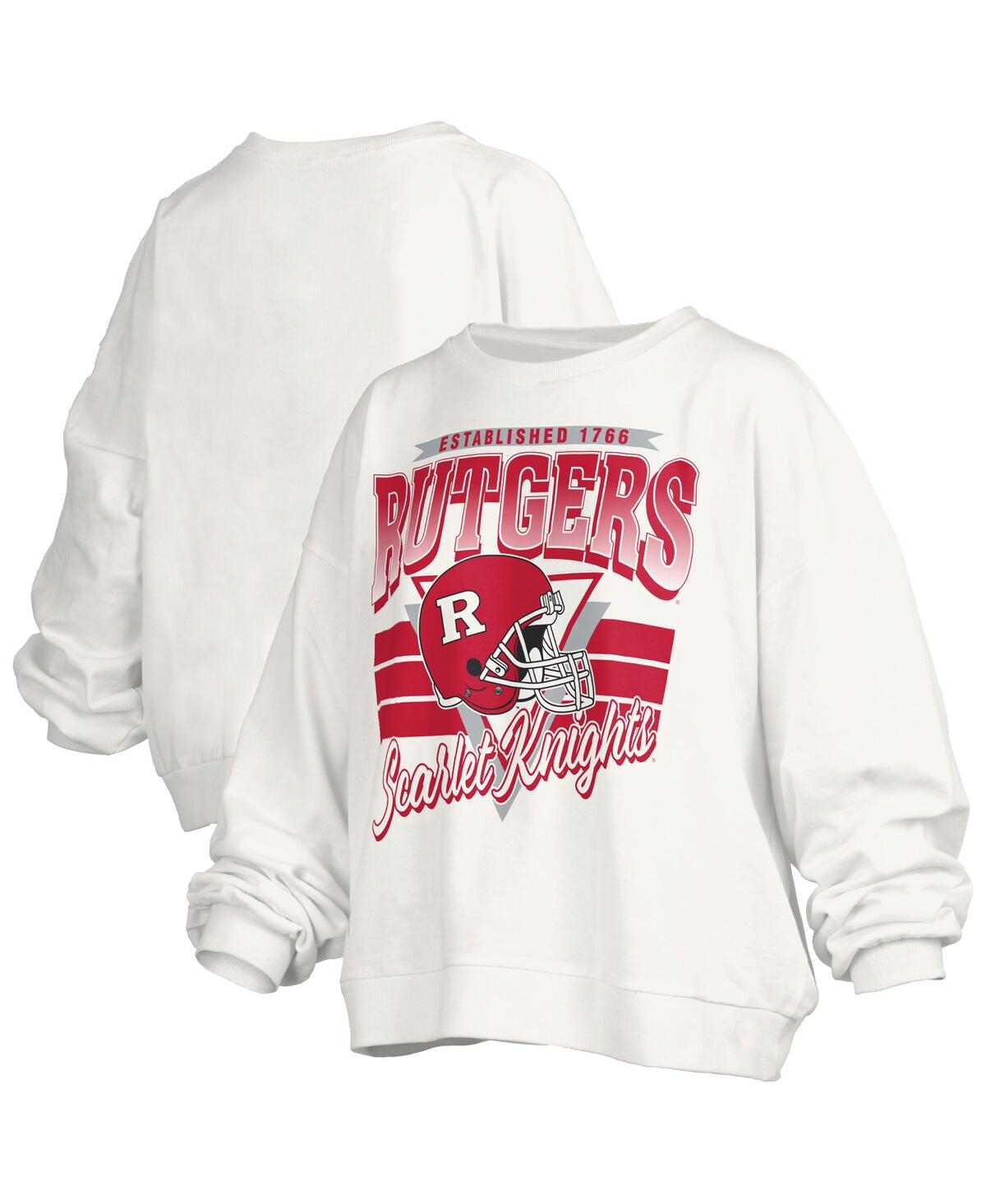 Pressbox Women's White Rutgers Scarlet Knights Oversized Janice Retro Waist-length Pullover Sweatshirt