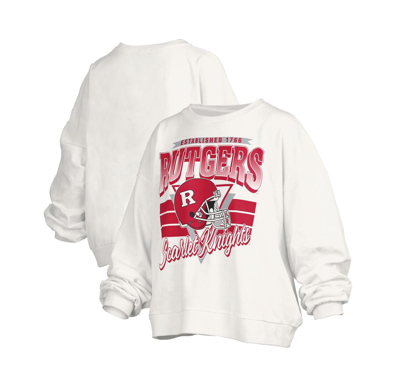 Women's White Rutgers Scarlet Knights Oversized Janice Retro Waist-Length Pullover Sweatshirt