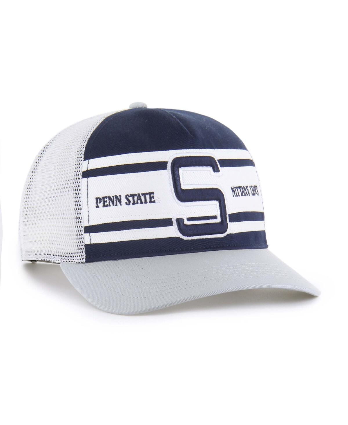 47 Brand Big Boys And Girls Navy/gray Penn State Nittany Lions Super Stripe Hitch Adjustable Trucker Hat In Gray