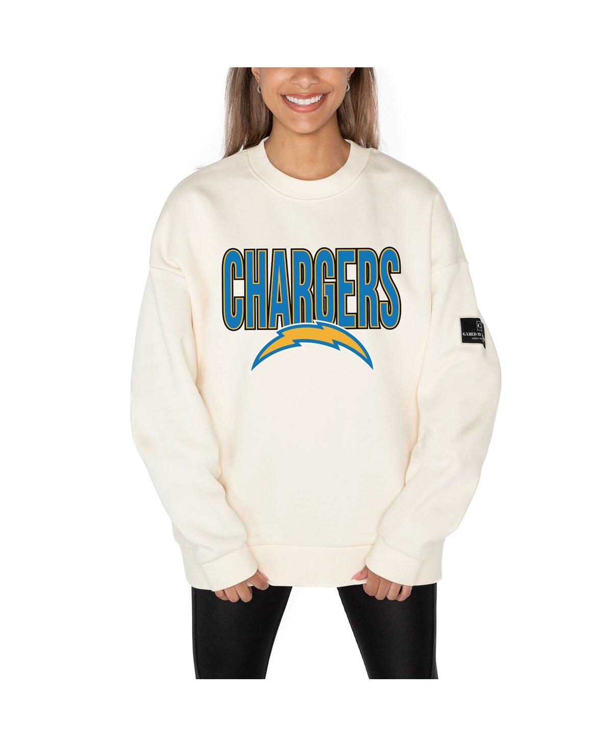 Gameday Couture Women's Cream Los Angeles Chargers Premium Fleece Oversized Drop Shoulder Pullover Sweatshirt In White