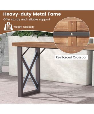 59'' Outdoor Acacia Wood Benches Set of 2 for 2-3 Person w/ Metal Support