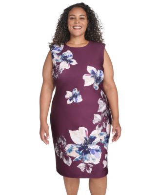 Plus Size Printed Scuba Sheath Dress