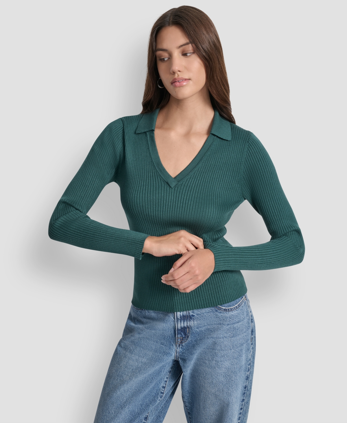 Dkny Jeans Womens Ribbed Long Sleeve Sweater Pxs Xl In Green