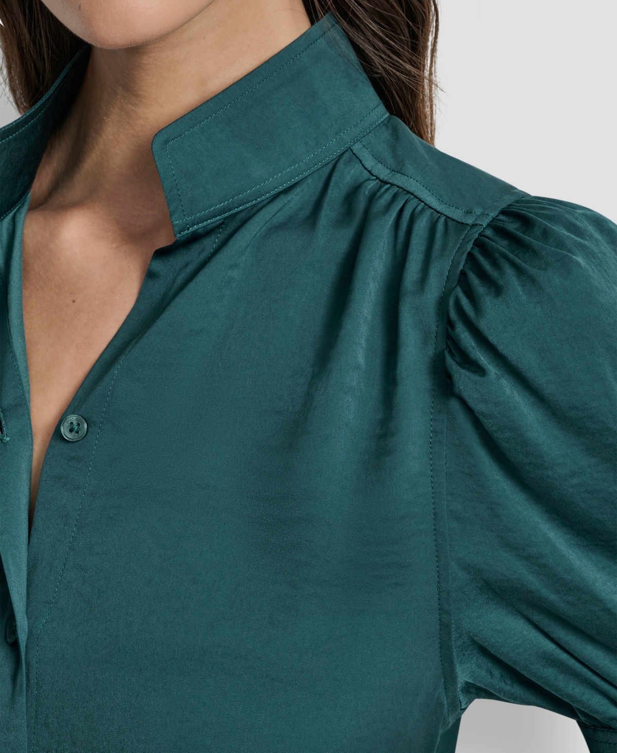 Dkny Jeans Women's Stand Collar Puff-sleeve Shirt In Green