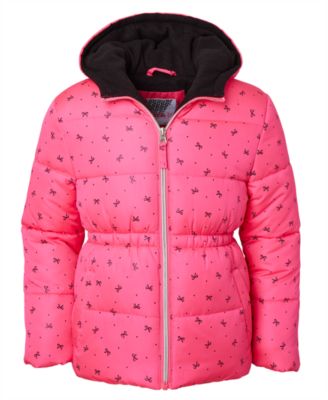 Toddler and Little Girls' Foil Bow Puffer Jacket with Beanie