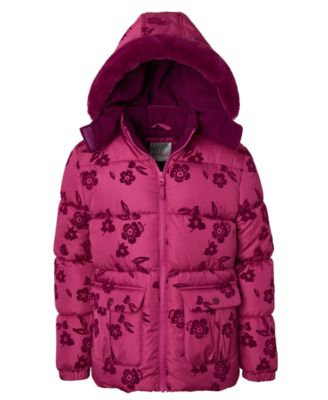 Big Girls' Flocked Floral Puffer Jacket