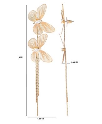 Long Butterfly Drop Earrings in Shimmering Gold-Tone