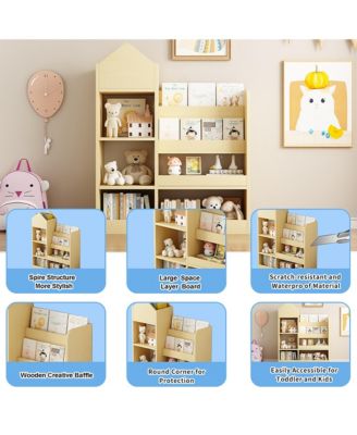 Light Brown Wood Kids Bookshelf Toy Storage Organizer with Bookcase for Books, Toys