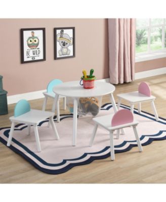 5-Piece White Wood Children's Panel Table with 4 Chairs, Suitable for kids