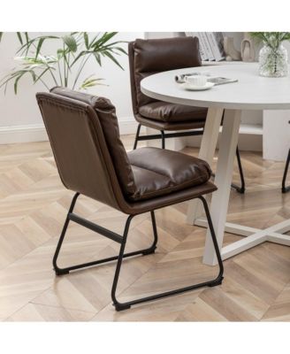 5-Pc. MDF & Rubber Wood Trestle Table Faux Leather Upholstered Round Dining Room Set