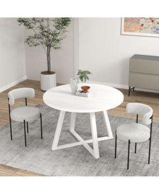 Durban 3-Pc Round Dining Set, Trestle Dining Table with 2 Boucle Chairs