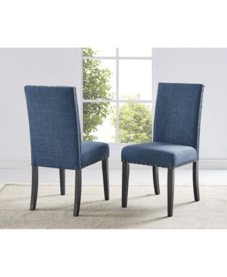 Biony Espresso Wood Dining Set with Blue Fabric Nailhead Chairs, 5-Pc