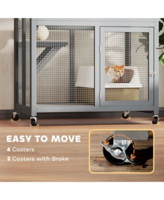 74" Wooden Outdoor Cat House Catio Outdoor Cat Enclosure, Dark