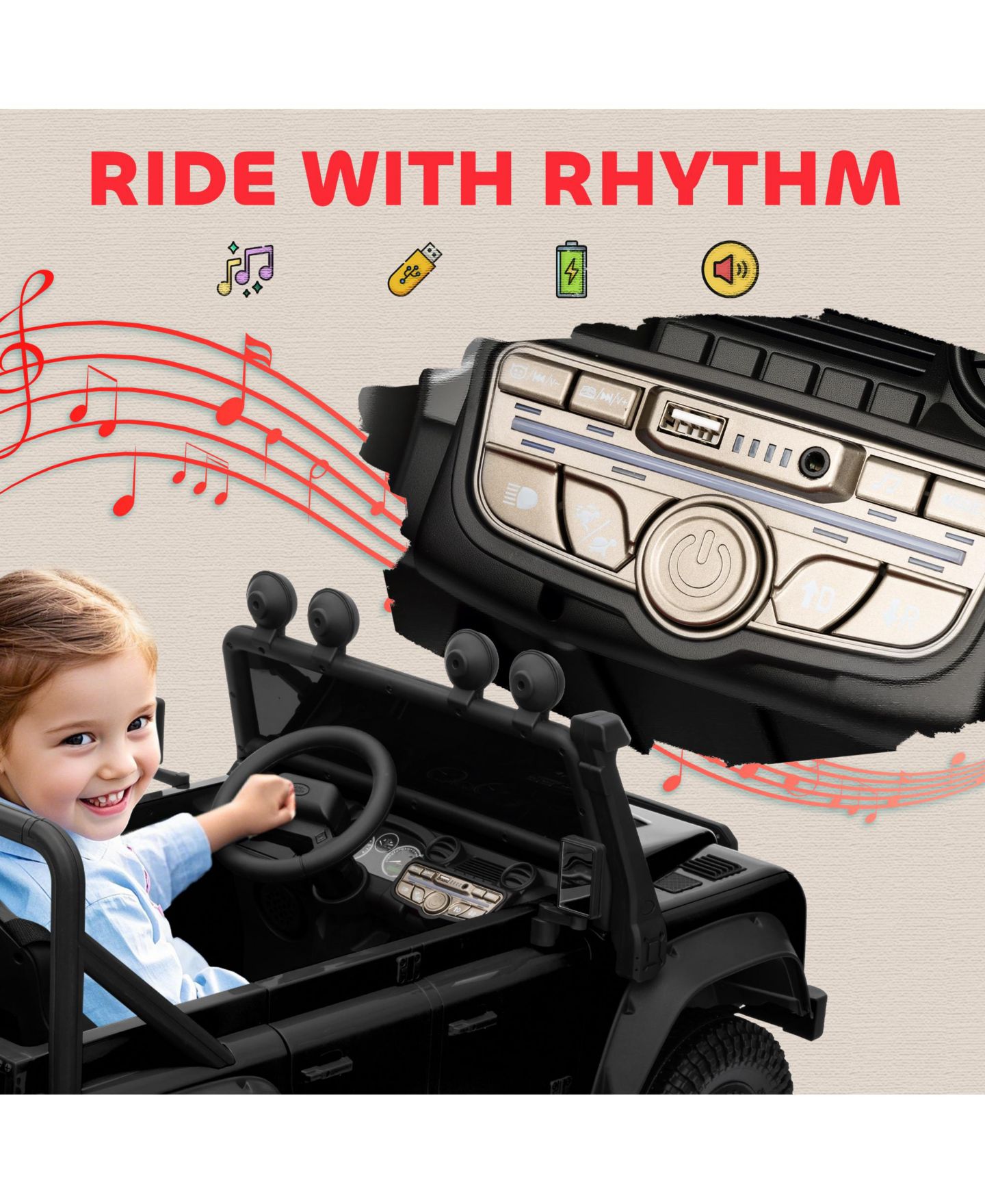 Детская игрушка Qaba Defender 110 SVX Licensed Land Rover Electric Ride-On Car with Remote Control, Ages 3+, цвет: Чёрный — фото 9