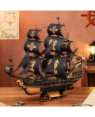 3D Puzzles, Wooden Puzzle with Pirate Ship Theme, Building Toys for Kids Adults, Black, 18.5"7.1"15.4