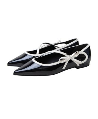 NURI Women's Patent Leather Asymetric Bow Skimmers