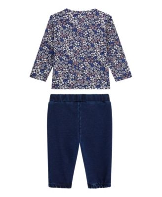 Baby Girls' Long Sleeve T-Shirt and Knit Denim Pants, 2-Piece Set
