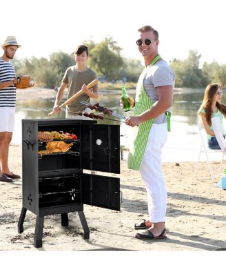 Vertical Charcoal Smoker BBQ Barbecue Grill w/ Temperature Gauge Outdoor