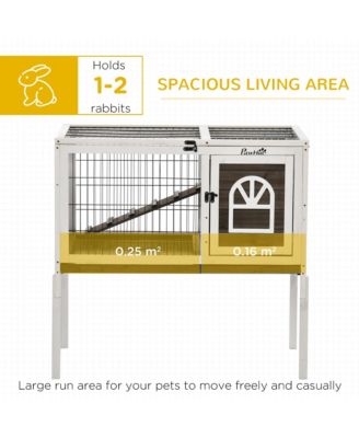 Wood Rabbit Hutch, Elevated Guinea Pig Cage with Run,