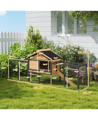85" Rabbit Hutch Outdoor with Steel Run, Removable Plastic Tray