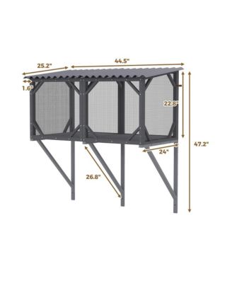 43.3 in. Outdoor Cat Enclosure with Bug Proof Net for Sunbathing, Napping and Viewing, Window Perch in Gray