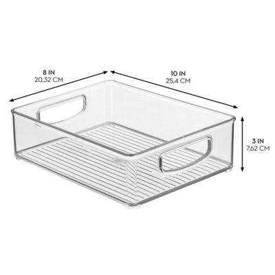 Plastic Stackable Pantry Bin with Handles, Set of 2, Clear, Made in USA