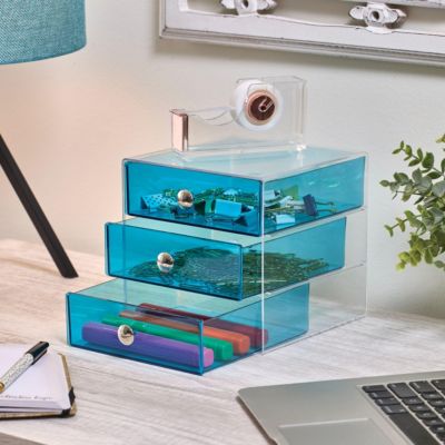 Stackable 3-Drawer Vanity Makeup Organizer - Aqua