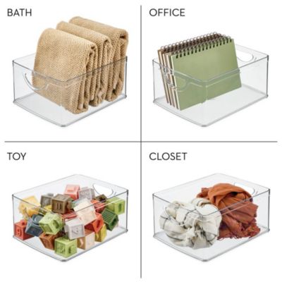 Stackable Pantry Storage Bin with Handles, Set of 2, Clear, Made in USA