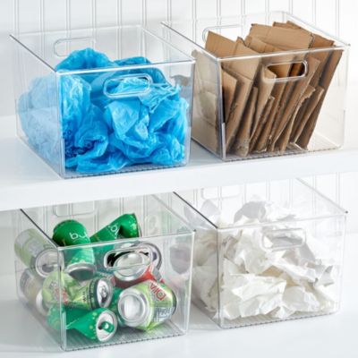 Plastic Storage Bin with Handles - Set of 4 - Clear - Made in USA