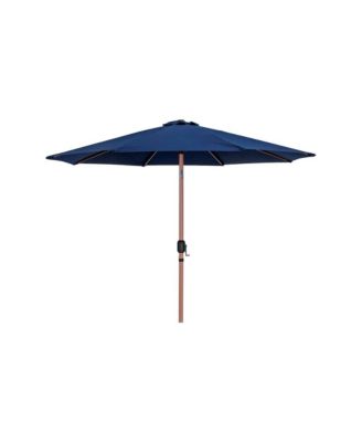Fiji Navy Fabric / Teak Aluminum Patio Umbrella with Base Sets