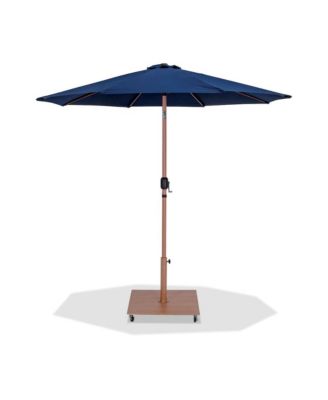 Fiji Navy Fabric / Teak Aluminum Patio Umbrella with Base Sets
