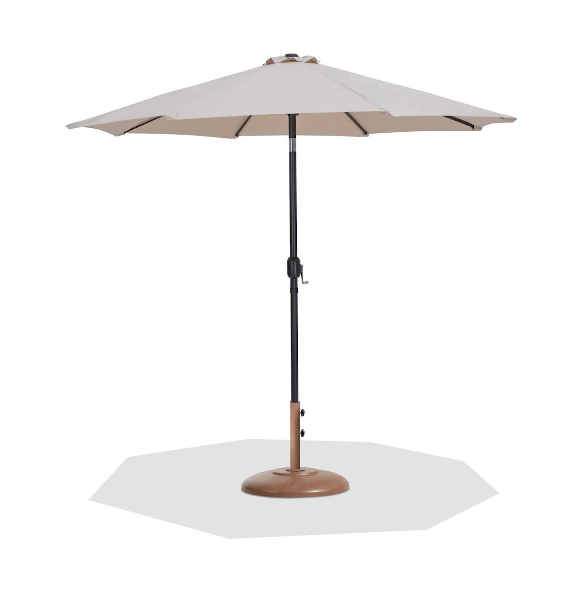 Meridian Furniture Fiji Beige Fabric / Teak Aluminum Patio Umbrella with Base Sets