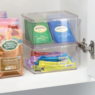 Stackable Hinged-Lid Pantry Storage Box - Set of 6 - Clear