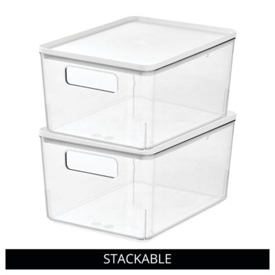 Pantry Bin with Removable Lid for Kitchen, Set of 3, Clear/White