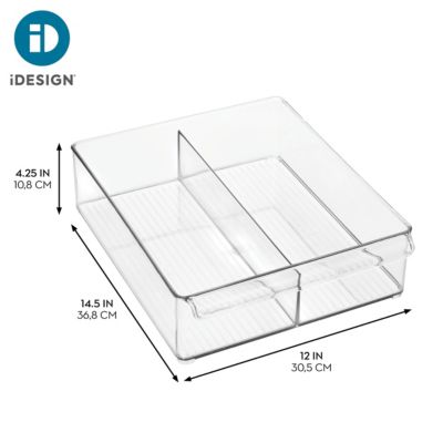 Divided Plastic Pantry Bin with Handle, Set of 2, Clear, Made in USA