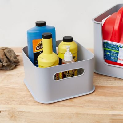 Plastic Pantry Storage Bin with Handles - Set of 2 - Gray - Made in USA