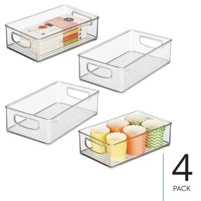 Stackable Pantry Storage Bin with Handles, Set of 4