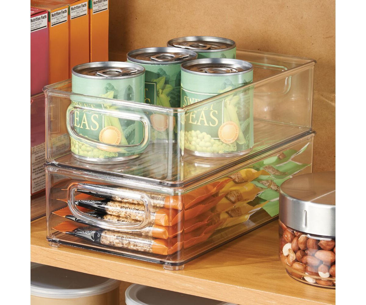 iDesign Stackable Pantry Storage Bin with Handles, Set of 4, Clear, Made in Usa