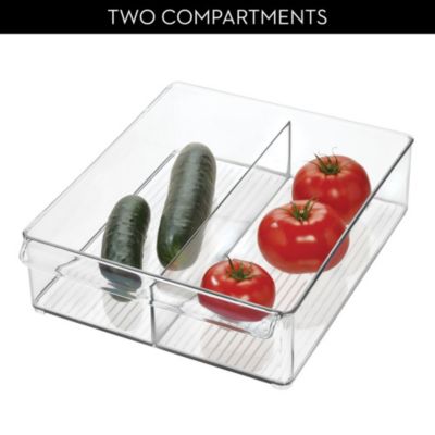 Divided Plastic Pantry Bin with Handle, Clear, Made in USA