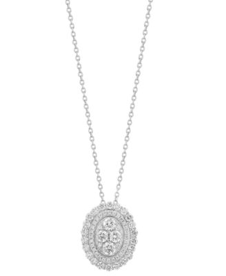 EFFY&reg; Diamond Oval Halo Cluster 18" Pendant Necklace (1 ct. t.w.) in 14k White Gold