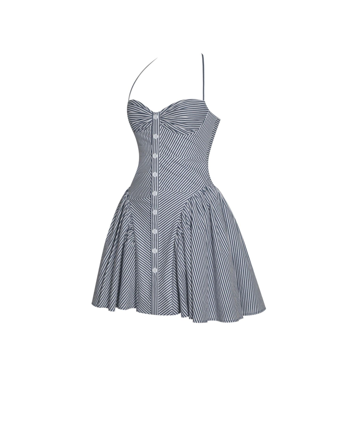 Women Melody Navy Blue Railroad Stripe Halter Drop Waist Mini Dress
