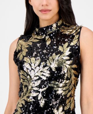 Women's Mock-Neck Sleeveless Sequined Midi Dress