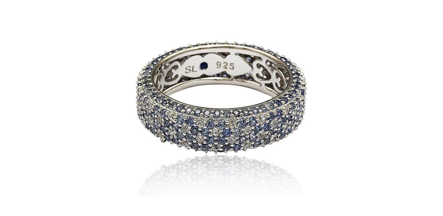 Sterling Silver Sapphire Pave Eternity Band Ring