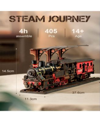 3D Puzzles Steam Journey Train Vintage Car Kit Toy Xmas Gift for Boys and Girls, Multicolored, 12.32"9.06"2.36