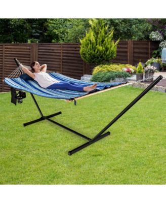 Hammock with Steel Stand, Cotton Ropes, Mat, Pillow, and Storage Holder