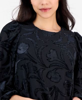 Petite Balloon Sleeve Burnout Velvet Dress