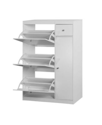 Freestanding Tipping Bucket Shoe Rack Organizer with 3 Flip Drawers, Adjustable Storage Cabinet Shelf for Entryway Narrow