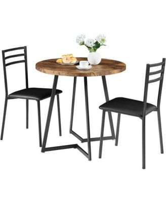 Modern 3-Piece Dining Set with Round Wood Table and 2 Chairs for Small Spaces