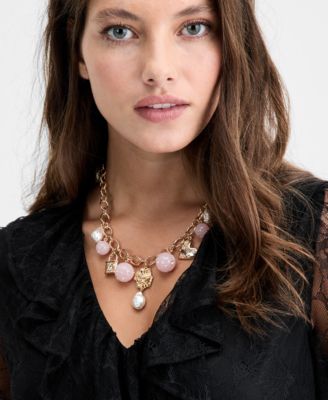 Pav&eacute;, Bead & Imitation Pearl Charm Necklace, 16" + 3" extender, Macy's Exclusive