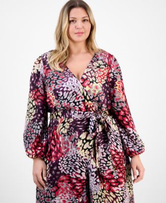 Plus Size Ruffle Hem Printed Faux-Wrap Dress